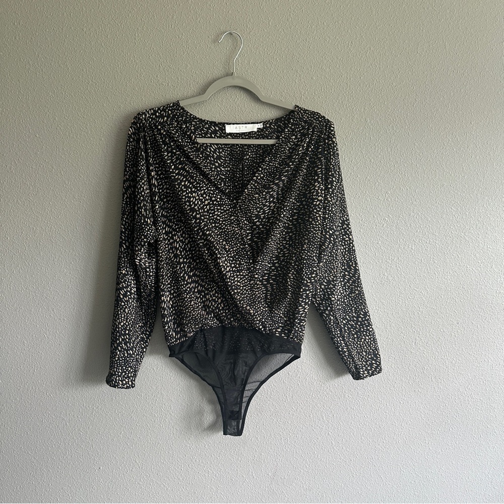 ASTR Black Leapoard Print Wrap Bodysuit Medium